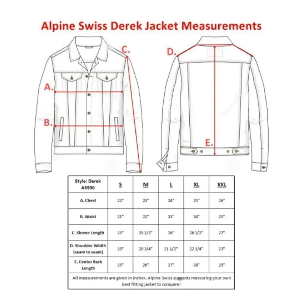 2312 NWT ALPINE SWISS DEREK MEN’S CLASSIC DENIM TRUCKER JACKET 2XL